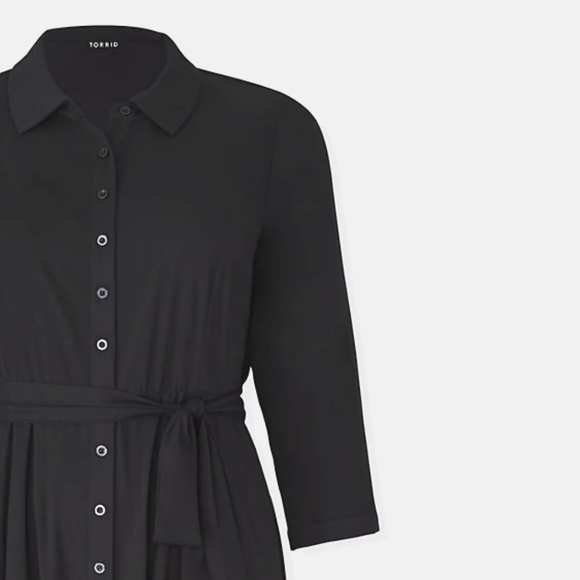 COPY - 💋TORRID |BLACK CHALLIS SELF TIE MAXI SHIRT DRESS - Picture 3 of 5